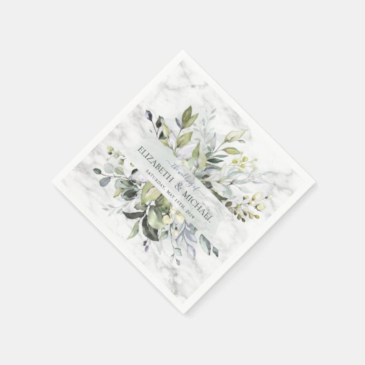 Dusty Blue Eucalyptus Greenery Botanischer Marmor Serviette (Ecke)