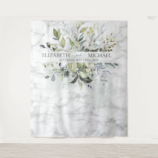 Dusty Blue Eucalyptus Greenery Botanischer Marmor Wandteppich (Vorderseite)