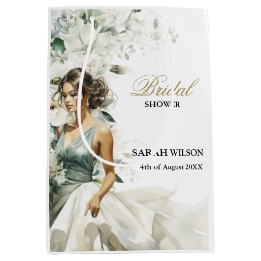 Dusty Blue Eucalyptus Greenery Brautparty Mittlere Geschenktüte (Vorderseite)