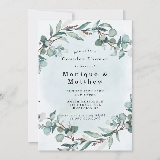 Dusty Blue Eucalyptus Greenery Couples Dusche (Vorderseite)