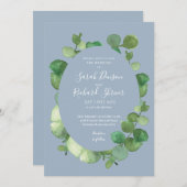 Dusty Blue Eucalyptus Greenery Floral Wedding Einladung (Vorne/Hinten)