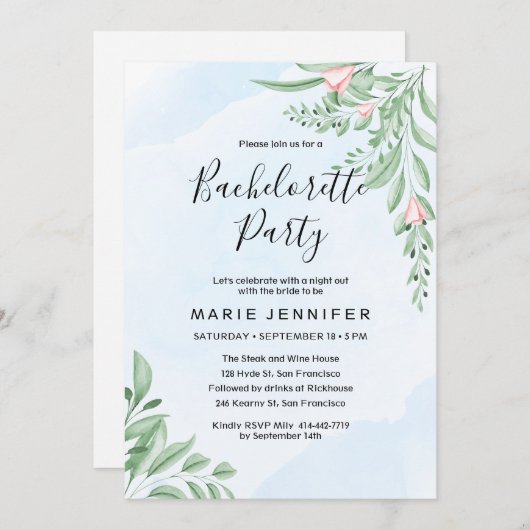 Dusty Blue Eucalyptus Greenery Junggeselinnen-Absc Einladung (Vorne/Hinten)