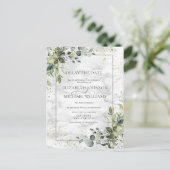 Dusty Blue Eucalyptus Greenery Marble Delay Datum Postkarte (Stehend Vorderseite)