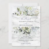 Dusty Blue Eucalyptus Greenery Marble Foto Einladung (Vorderseite)