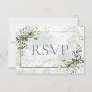 Dusty Blue Eucalyptus Greenery Marble No Menu UAWG RSVP Karte