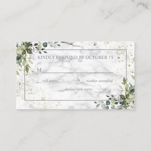 Dusty Blue Eucalyptus Greenery Marble Wedding RSVP Begleitkarte (Rückseite)