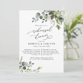 Dusty Blue Eucalyptus Greenery Probe Dinner Einladung (Stehend Vorderseite)