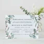 Dusty Blue Eucalyptus Greenery Probe Dinner Einladung (Stehend Vorderseite)