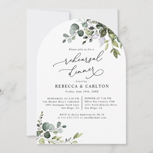 Dusty Blue Eucalyptus Greenery Probe Dinner Einladung (Vorderseite)