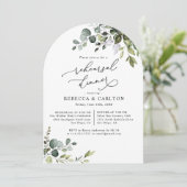 Dusty Blue Eucalyptus Greenery Probe Dinner Einladung (Stehend Vorderseite)