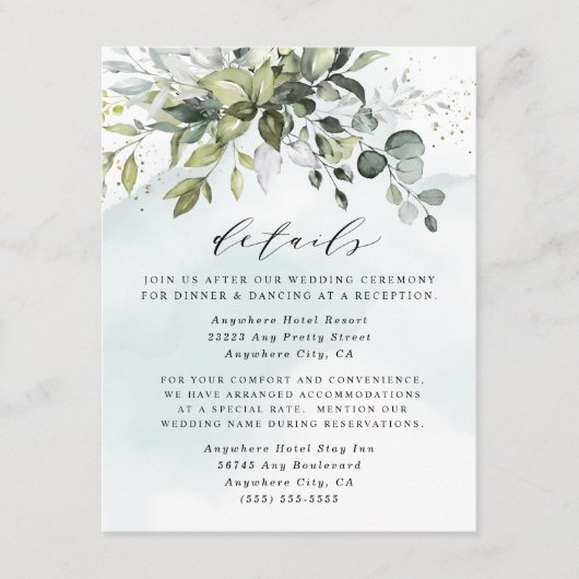 Dusty Blue Eucalyptus Greenery Succulent Wedding Begleitkarte (Vorderseite)