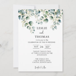 Dusty Blue Eucalyptus Greenery Succulent Wedding Einladung