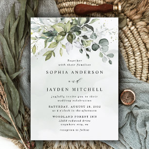 Dusty Blue Eucalyptus Greenery Succulent Wedding Einladung