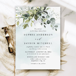 Dusty Blue Eucalyptus Greenery Succulent Wedding Einladung