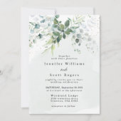 Dusty Blue Eucalyptus Greenery Succulent Wedding Einladung (Vorderseite)