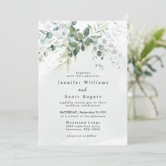 Dusty Blue Eucalyptus Greenery Succulent Wedding Einladung
