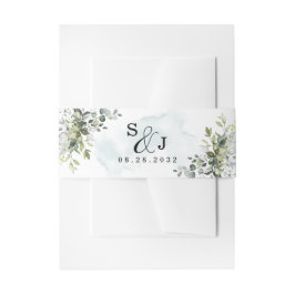 Dusty Blue Eucalyptus Greenery Succulent Wedding Einladungsbanderole