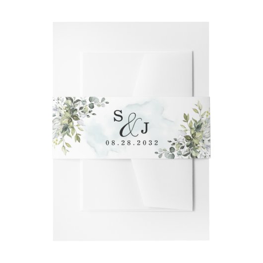 Dusty Blue Eucalyptus Greenery Succulent Wedding Einladungsbanderole (Vorderseite Beispiel)