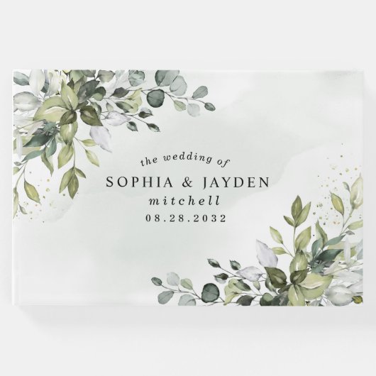 Dusty Blue Eucalyptus Greenery Succulent Wedding Gästebuch (Vorderseite)