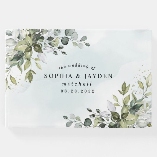 Dusty Blue Eucalyptus Greenery Succulent Wedding Gästebuch (Vorderseite)