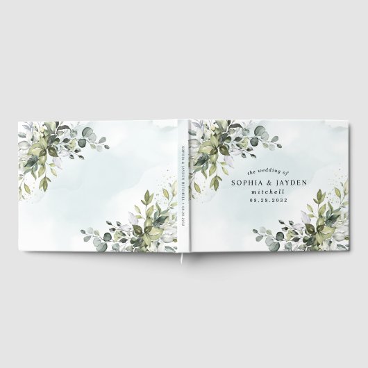 Dusty Blue Eucalyptus Greenery Succulent Wedding Gästebuch (Voll)