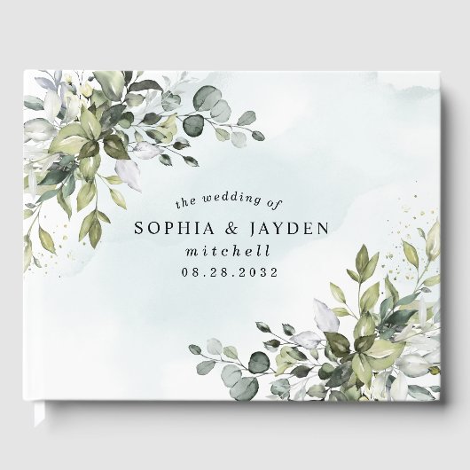 Dusty Blue Eucalyptus Greenery Succulent Wedding Gästebuch (Vorderseite)