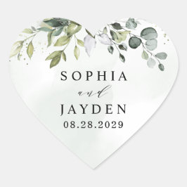 Dusty Blue Eucalyptus Greenery Succulent Wedding Herz-Aufkleber