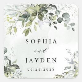 Dusty Blue Eucalyptus Greenery Succulent Wedding Quadratischer Aufkleber