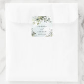 Dusty Blue Eucalyptus Greenery Succulent Wedding Quadratischer Aufkleber (Tasche)