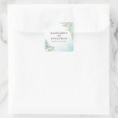 Dusty Blue Eucalyptus Greenery Succulent Wedding Quadratischer Aufkleber (Tasche)