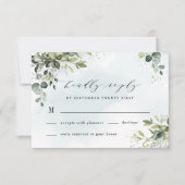 Dusty Blue Eucalyptus Greenery Succulent Wedding RSVP Karte (Vorderseite)