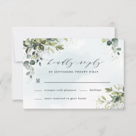 Dusty Blue Eucalyptus Greenery Succulent Wedding RSVP Karte