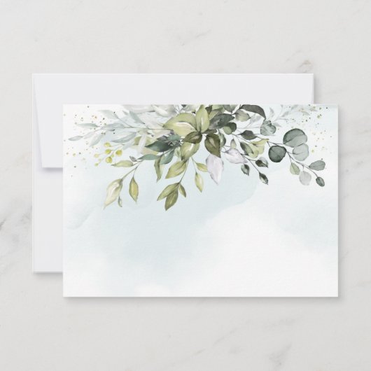 Dusty Blue Eucalyptus Greenery Succulent Wedding RSVP Karte (Rückseite)