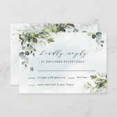 Dusty Blue Eucalyptus Greenery Succulent Wedding RSVP Karte (Vorne/Hinten)