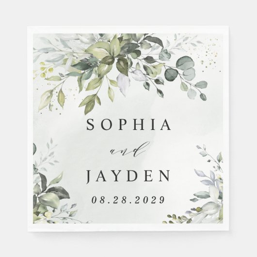 Dusty Blue Eucalyptus Greenery Succulent Wedding Serviette (Vorderseite)