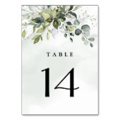 Dusty Blue Eucalyptus Greenery Succulent Wedding Tischnummer (Rückseite)