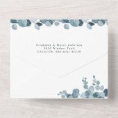 Dusty Blue Eucalyptus Greenery Wedding All In One Einladung (Rückseite)