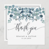 Dusty Blue Eucalyptus Greenery Wedding Dankeskarte (Vorne/Hinten)