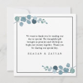 Dusty Blue Eucalyptus Greenery Wedding Dankeskarte (Rückseite)