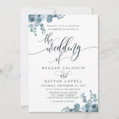 Dusty Blue Eucalyptus Greenery Wedding Einladung (Vorderseite)