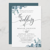 Dusty Blue Eucalyptus Greenery Wedding Einladung (Vorne/Hinten)