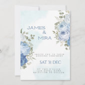 Dusty Blue Eucalyptus Greenery Wedding I Einladung (Vorderseite)