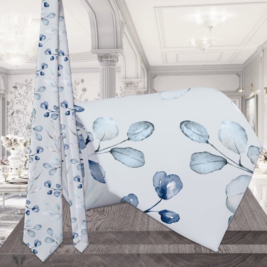 Dusty Blue Eucalyptus Greenery Wedding Light Gray Krawatte