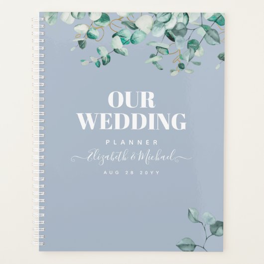 Dusty Blue Eucalyptus Greenery Wedding Planer (Vorderseite)