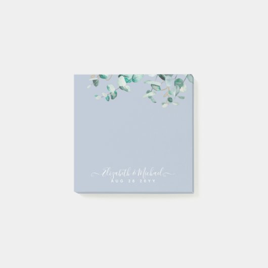 Dusty Blue Eucalyptus Greenery WEDDING Planning Post-it Klebezettel (Vorderseite)