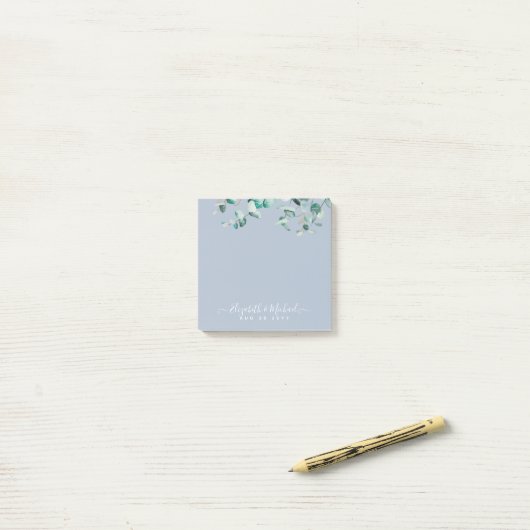 Dusty Blue Eucalyptus Greenery WEDDING Planning Post-it Klebezettel (Auf Schreibtisch)