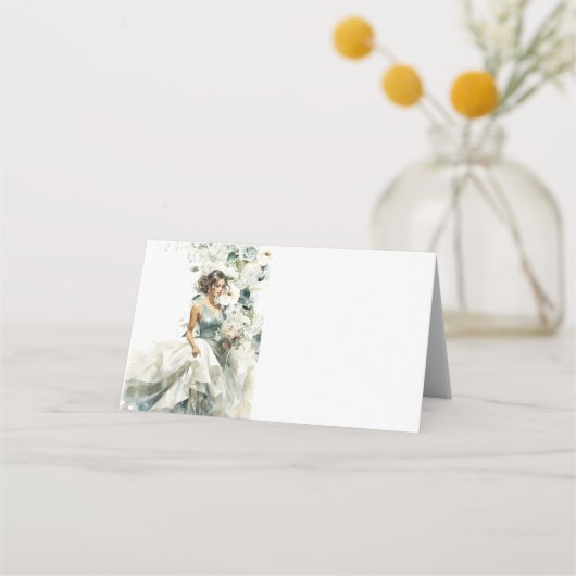 Dusty Blue Eucalyptus Greenery Wedding Platzkarte (Vorderseite)