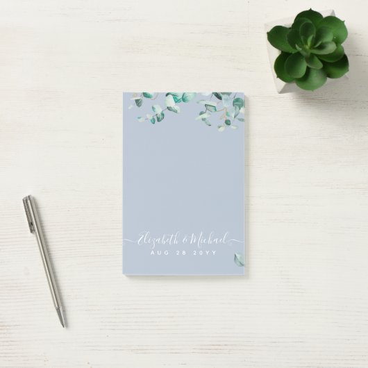 Dusty Blue Eucalyptus Greenery Wedding Post-it Klebezettel (Büro)