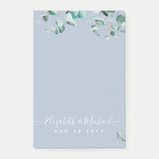 Dusty Blue Eucalyptus Greenery Wedding Post-it Klebezettel (Vorderseite)