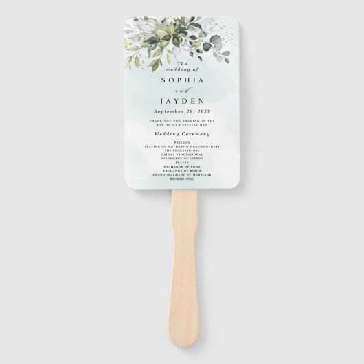 Dusty Blue Eucalyptus Greenery Wedding Programs Fächer (Vorderseite)